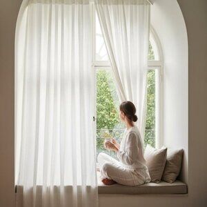 Pair of White 50W x 109 L·Light-filtering Back Tab 100% Cotton CROSSHATCH Drapes